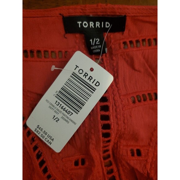 Torrid Red Crinkled‎ Gauze Crochet Longline Kimono Sweater Top Size 1/2 1X/ 2X - Picture 5 of 5